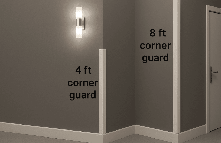 Side by side 4 foot and 8 foot corner guards installed on walls for comparison.