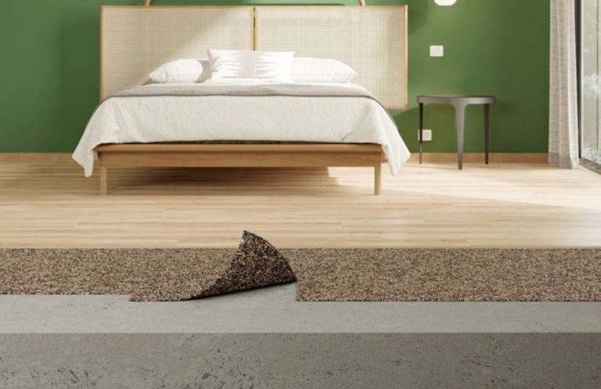 Flooring underlayment in a bedroom. Showcasing the concept if you need flooring underlayment under LVT.