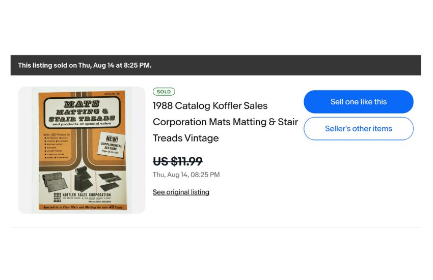 Koffler Sales Catalog sold listing on ebay.