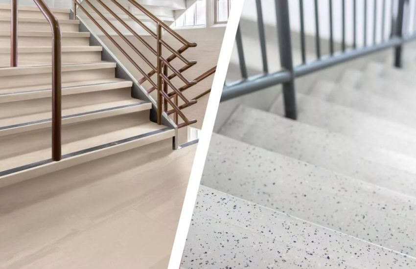 Vinyl vs rubber stair treads a side by side view.