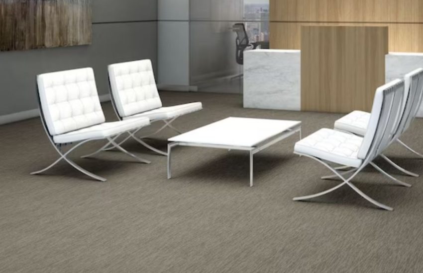 Flooring in an office showcasing carpet tile as one of the top flooring options for commercial spaces.