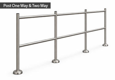 Modular rail system in brushed stainless steel guides customers in the store