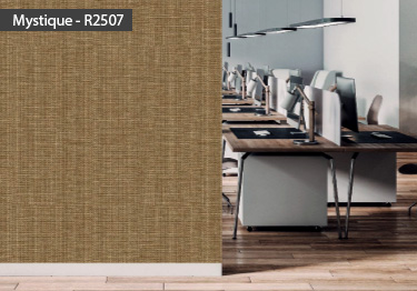 Wall covering roll features a subtle chevron pattern available in 97 colors